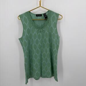 Axcess Sleeveless Knit Top Geometric Y2K Women Size XL Green Liz Claiborne Tank